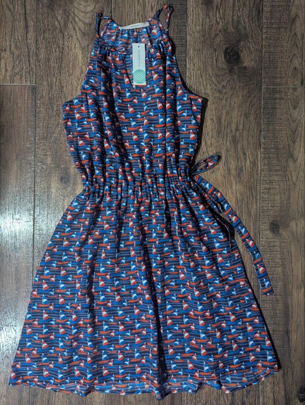 41 Hawthorn Tammi Sailboat Print Summer Mini Sundress Drawstring Waist Med NWT